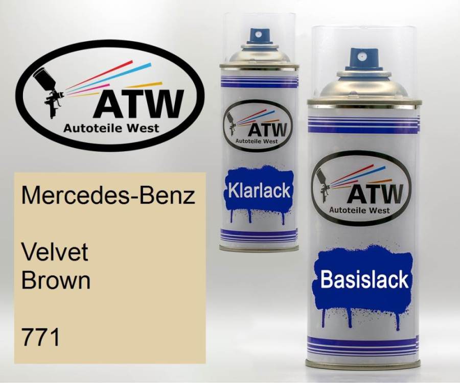 Mercedes-Benz, Velvet Brown, 771: 400ml Sprühdose + 400ml Klarlack - Set, von ATW Autoteile West.